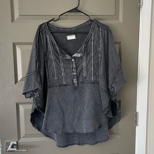 Free People Dark Gray Buttoned Blouse
